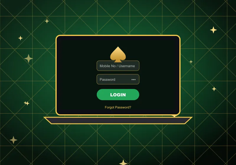 Laptop showing the Spade69 login form with Mobile No / Username, Password and a green LOGIN button Laptop showing the Spade69 login form with Mobile No / Username, Password and a green LOGIN button